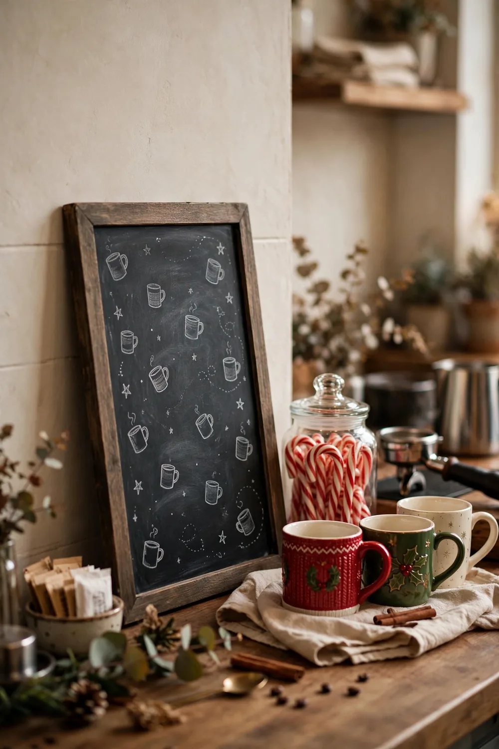 Chalkboard Holiday Drink Menu Mini chalkboard holiday drink menu as christmas coffee bar decor ideas for a cozy sip station