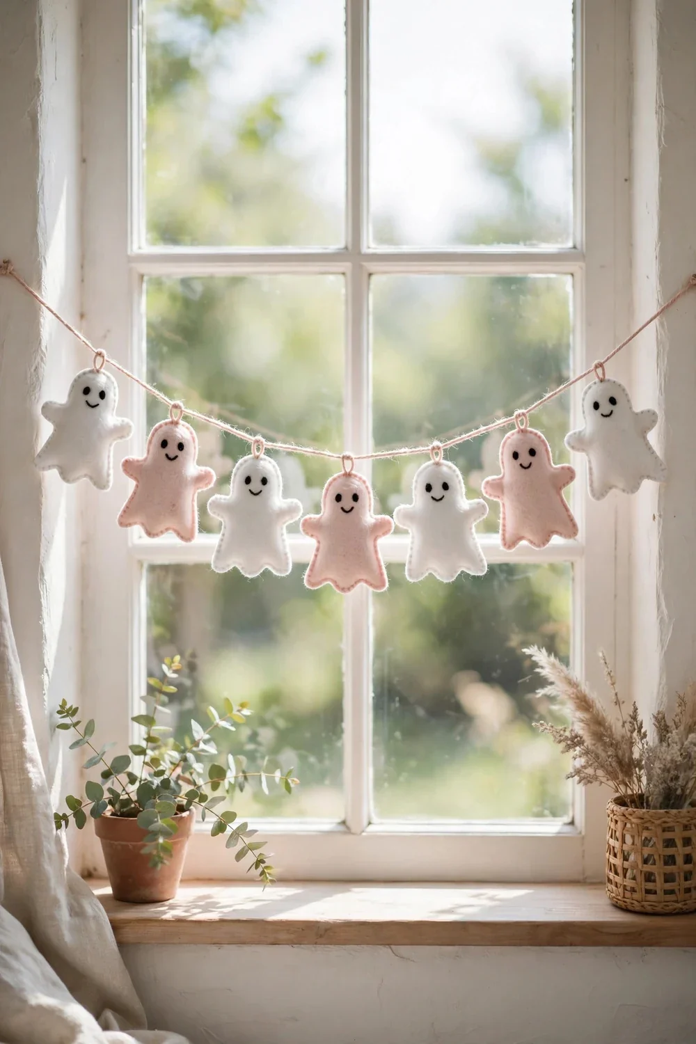 Pastel pink and white ghost garland DIY for Halloween