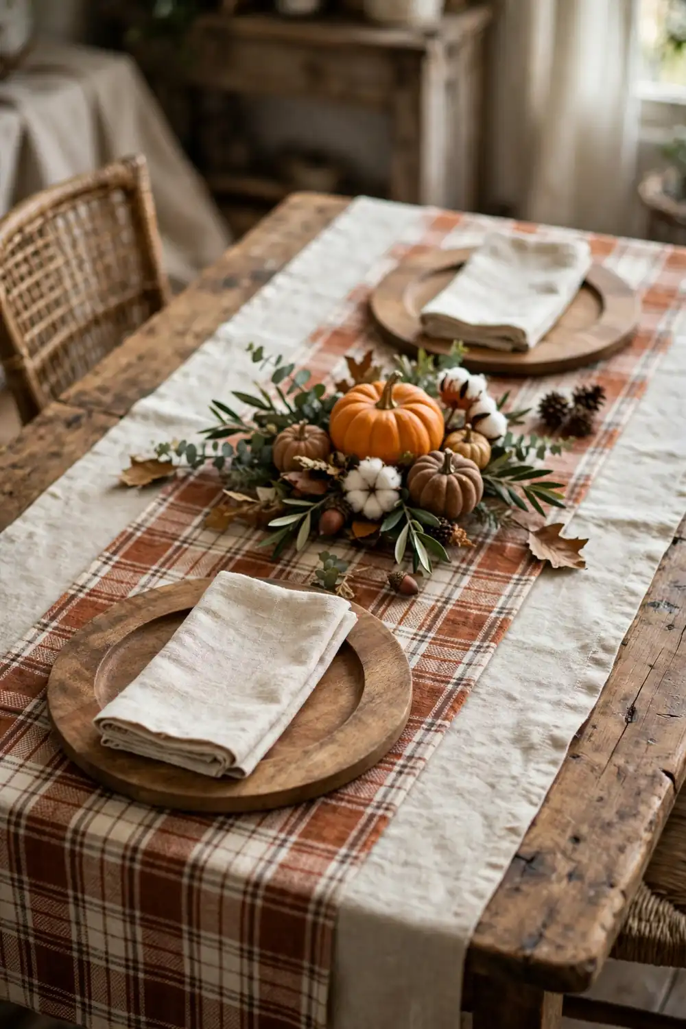 Layered Plaid Table Runner Thanksgiving Dining Layered plaid table runner for thanksgiving dining room decor ideas