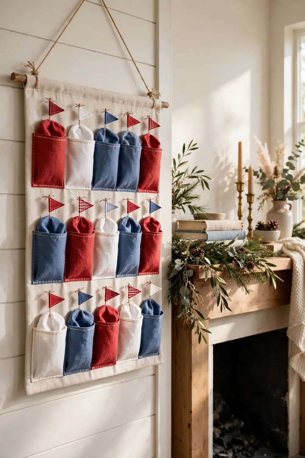 Americana Advent Calendar Americana Christmas decor advent calendar with mini flags and numbered pockets