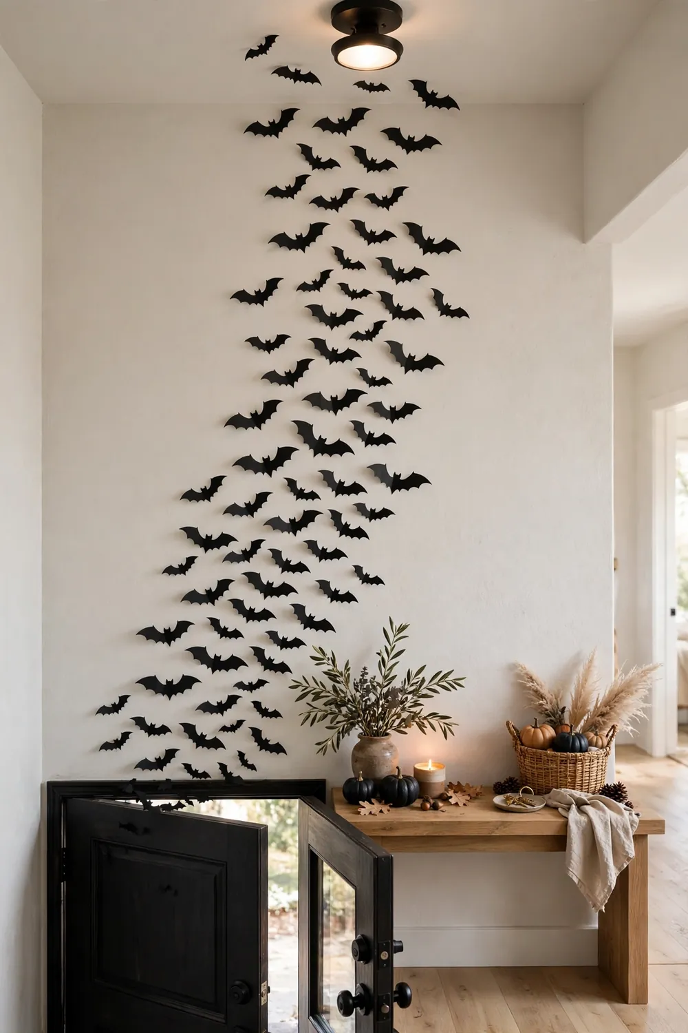 Bat swarm wall trail for halloween entryway decor ideas