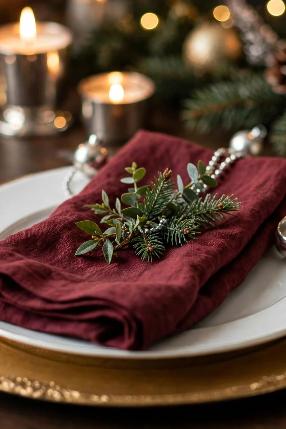 Gold charger plates with mixed metals for a luxurious christmas dining table Christmas table setting with gold charger plates and mixed metals, a luxurious christmas dining room decor idea