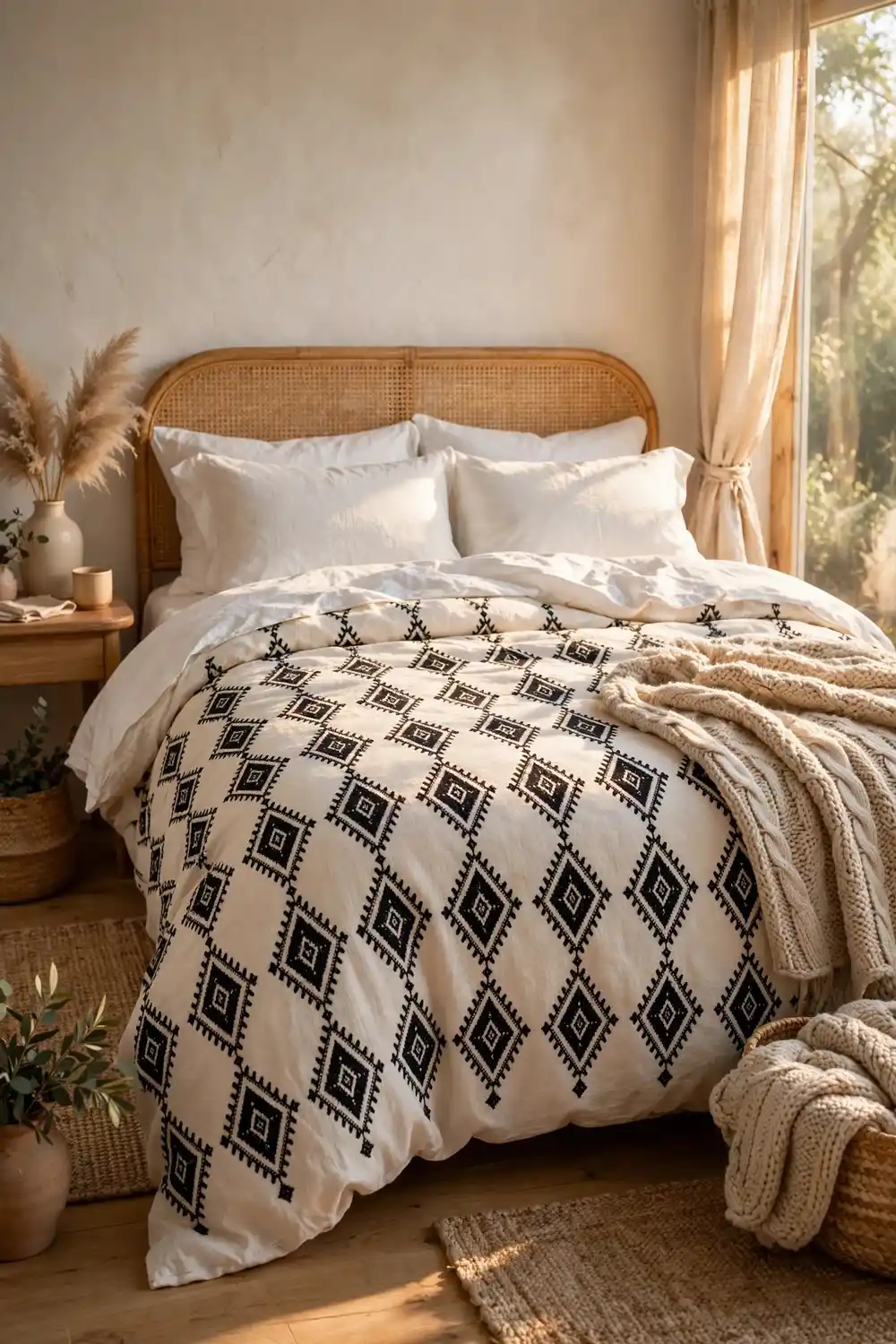 Berber motif decor bedding ideas with diamond duvet cover