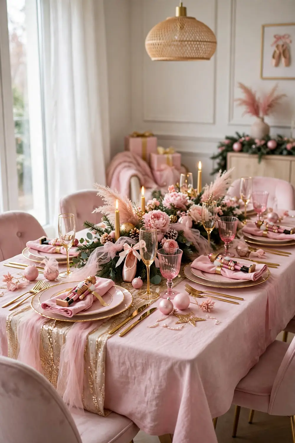 Sugar Plum Nutcracker Tablescape Sugar plum pink nutcracker ballet Christmas tablescape