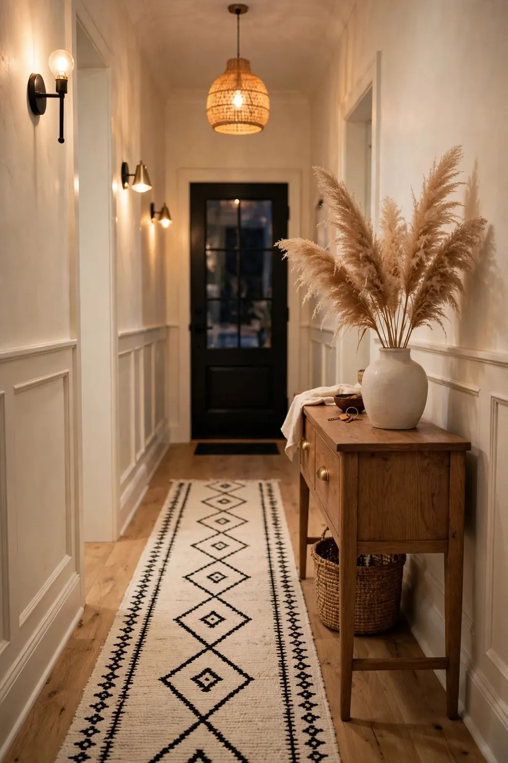 Berber motif decor runner rug in entryway hallway