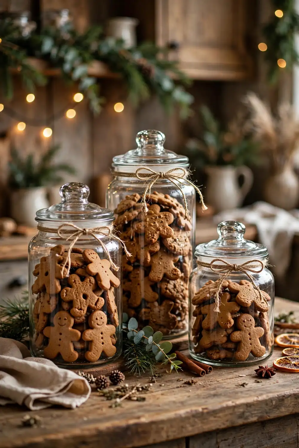 Glass gingerbread cookie jar collection Gingerbread Christmas decor ideas with glass jars full of homemade gingerbread cookies