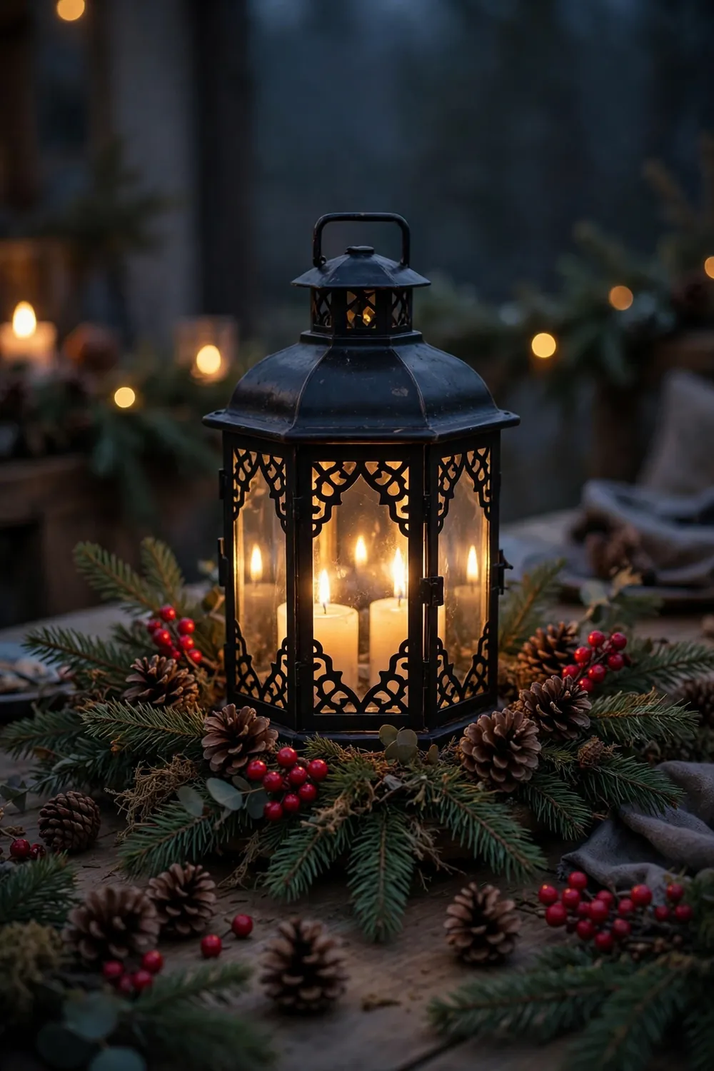 Lantern Glow Christmas Centerpiece Lantern glow centerpiece, a warm christmas centerpiece idea for evening holiday dinners