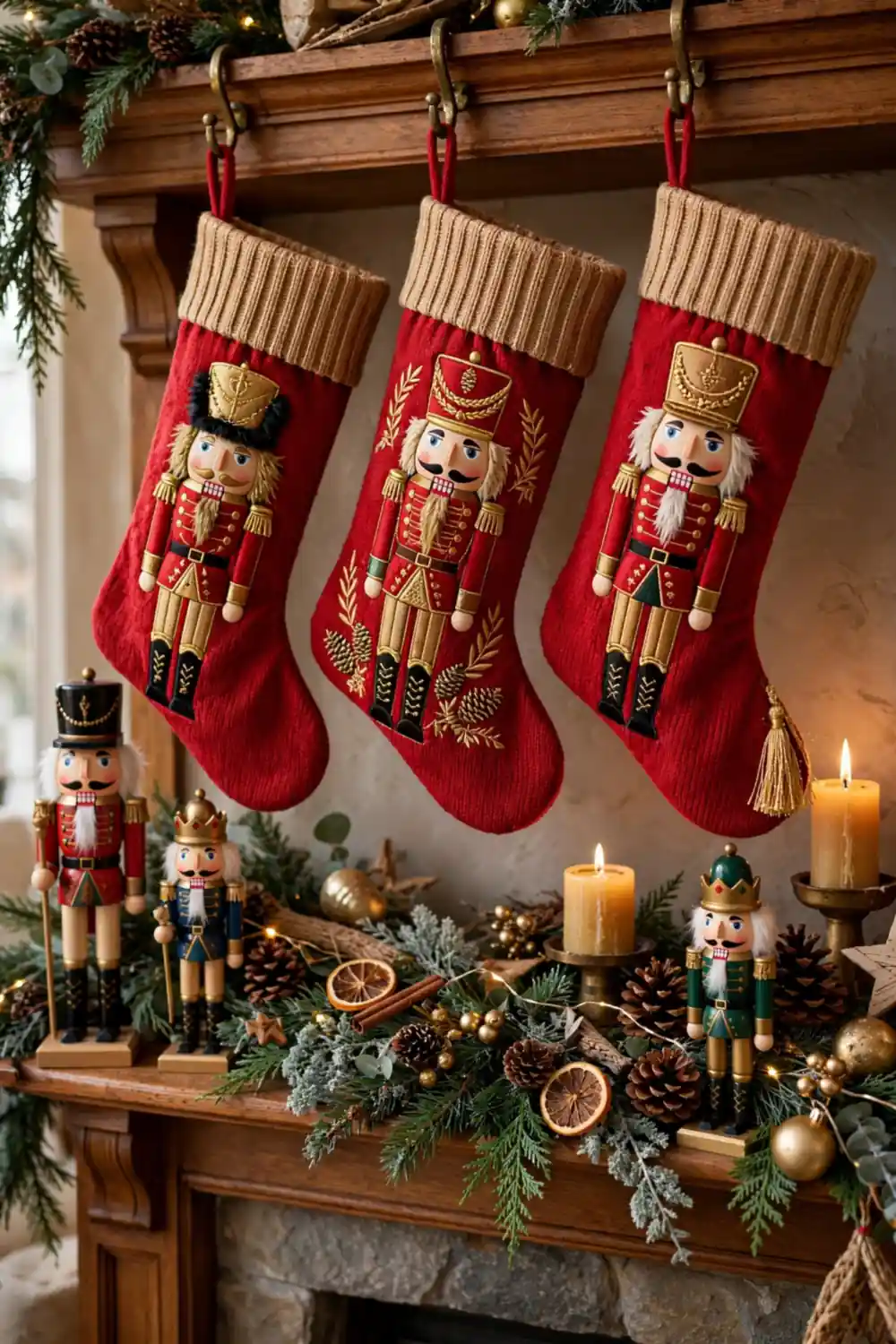 Vintage Nutcracker Christmas Stocking Decor Ideas Vintage nutcracker christmas stocking decor ideas on a traditional mantel