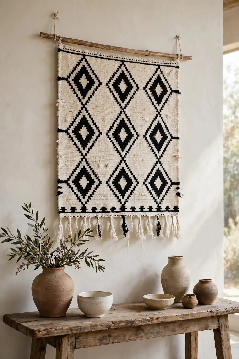 Berber motif decor wall art from handwoven textile