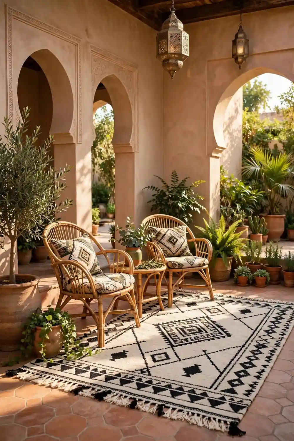 Berber motif decor ideas for outdoor patio styling