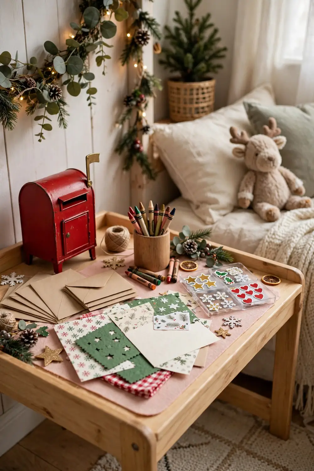 Santa Letter Writing Station for Kids Christmas kids room decor ideas with a santa letter writing station on a small desk