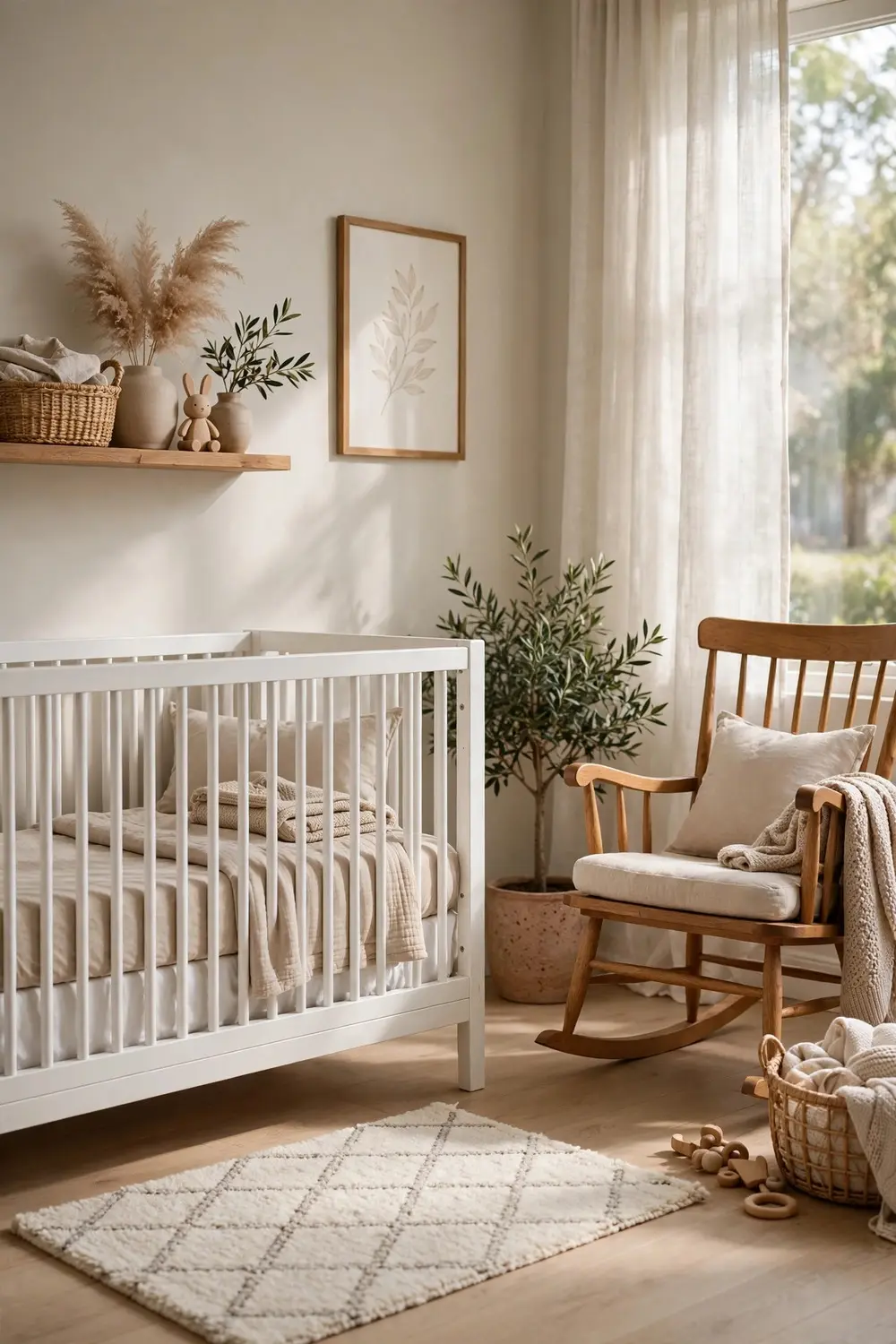 Berber motif decor nursery with soft ivory diamond rug