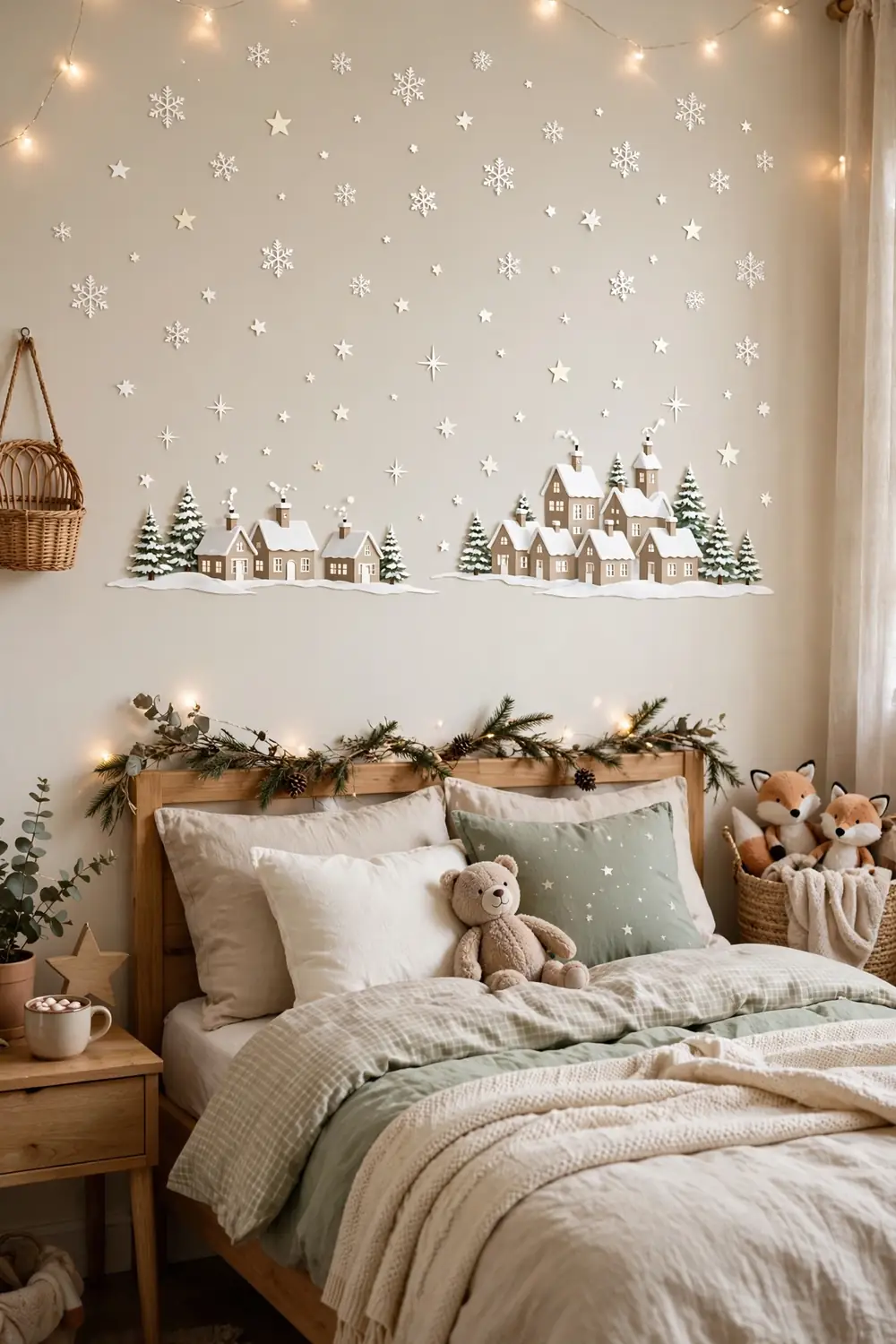 Removable Christmas Wall Decals for Kids Christmas kids room decor ideas with removable christmas wall decals on a bedroom wall