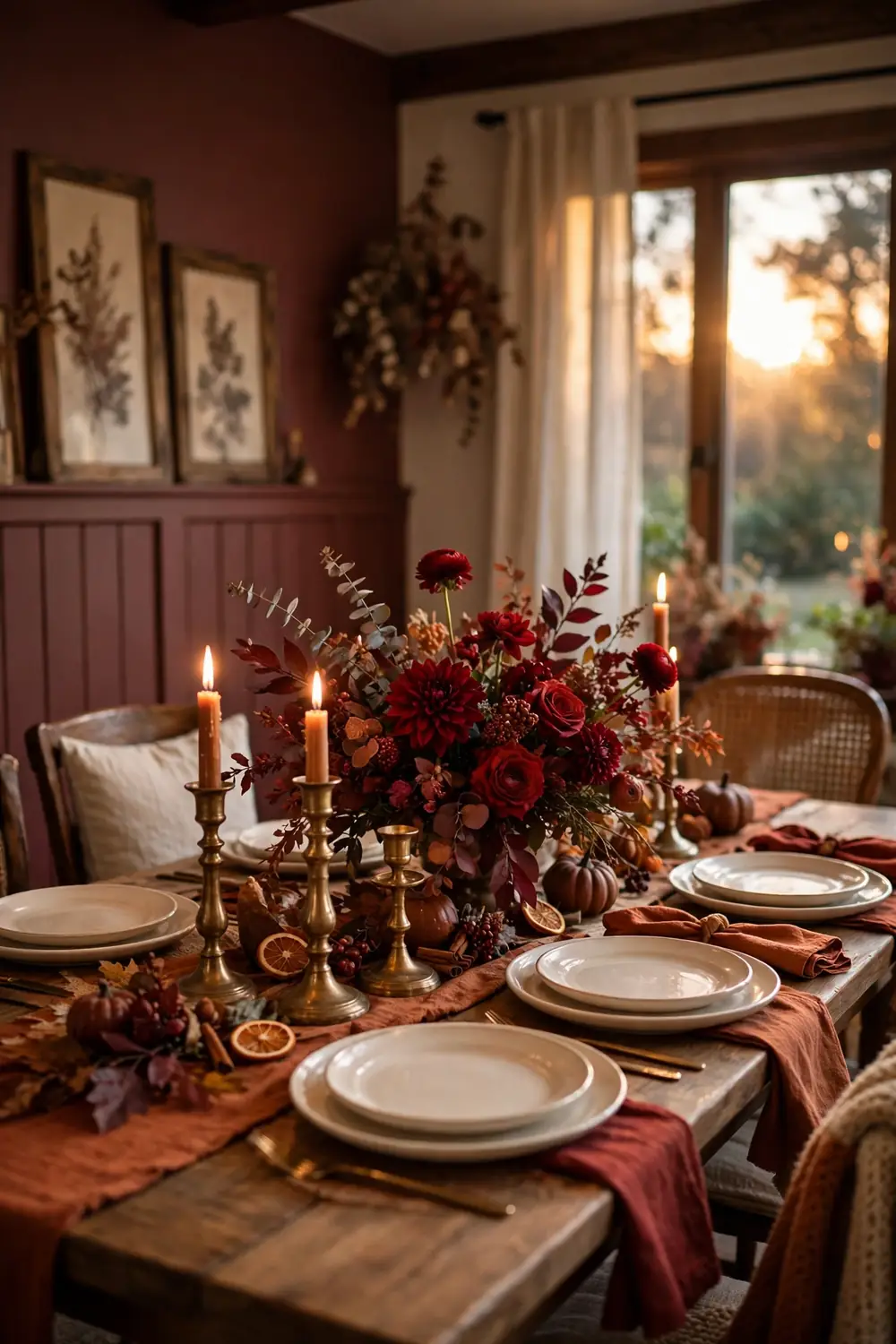 Rust Burgundy Thanksgiving Dining Room Scheme Rust and burgundy color scheme for thanksgiving dining room decor ideas