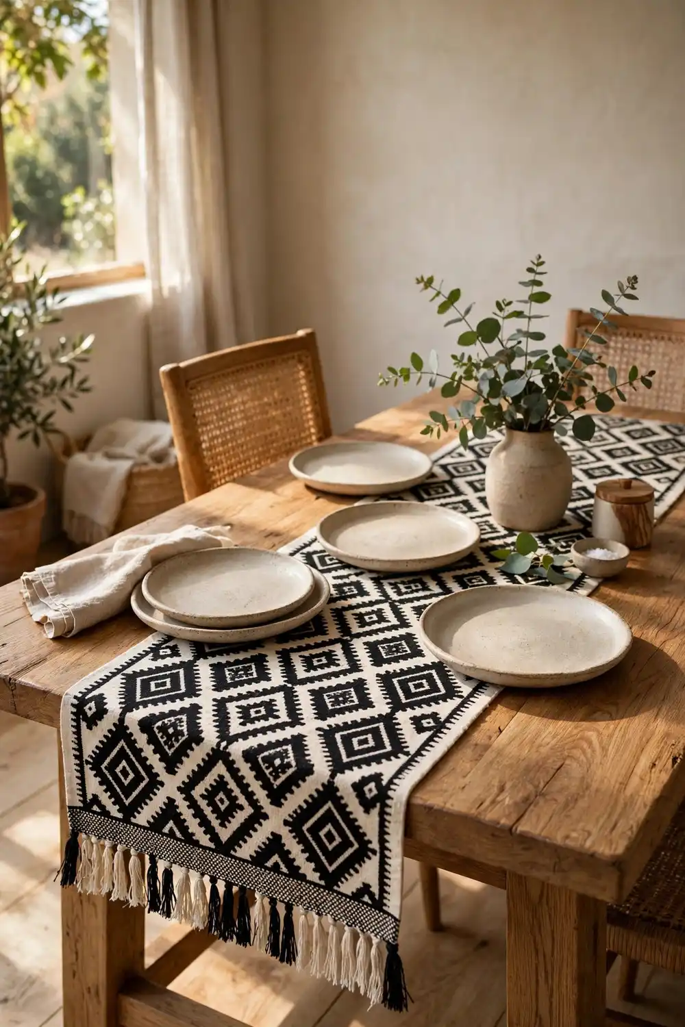 Berber motif decor table runner styled on dining table