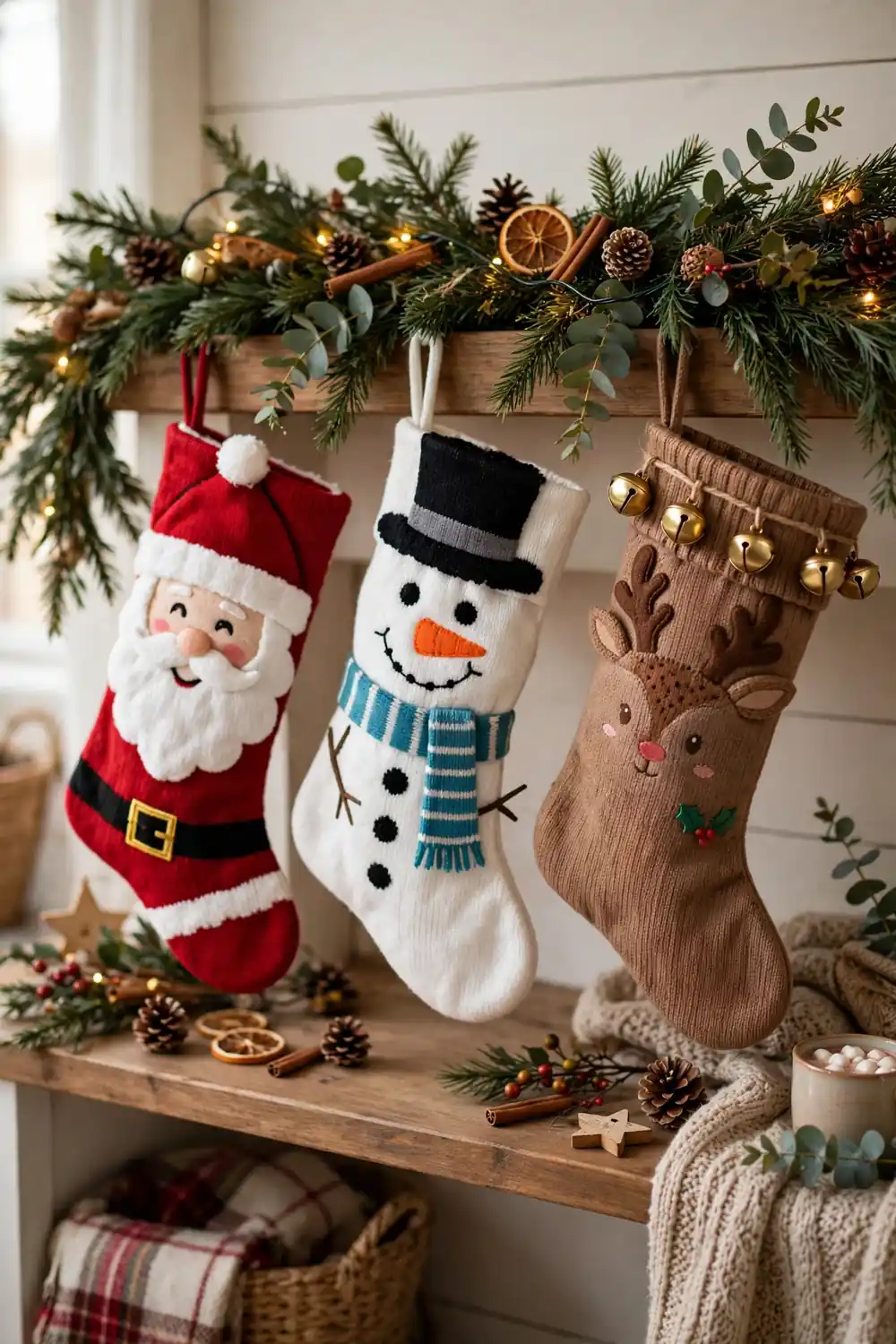 Kids Whimsical Character Christmas Stocking Decor Ideas Kids whimsical character christmas stocking decor ideas with Santa and reindeer