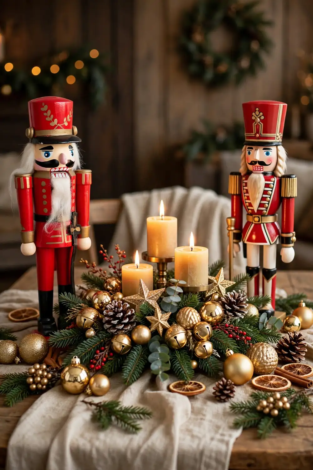 Nutcracker Guard Christmas Centerpiece Nutcracker guard centerpiece, a classic christmas centerpiece idea with wooden nutcrackers