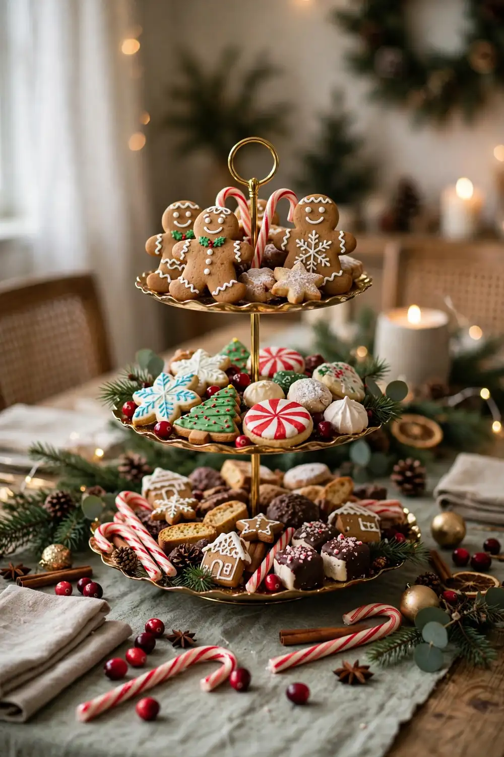 Dessert and Cookie Tier Christmas Centerpiece Dessert and cookie tier centerpiece, a sweet christmas centerpiece idea for a holiday dessert table