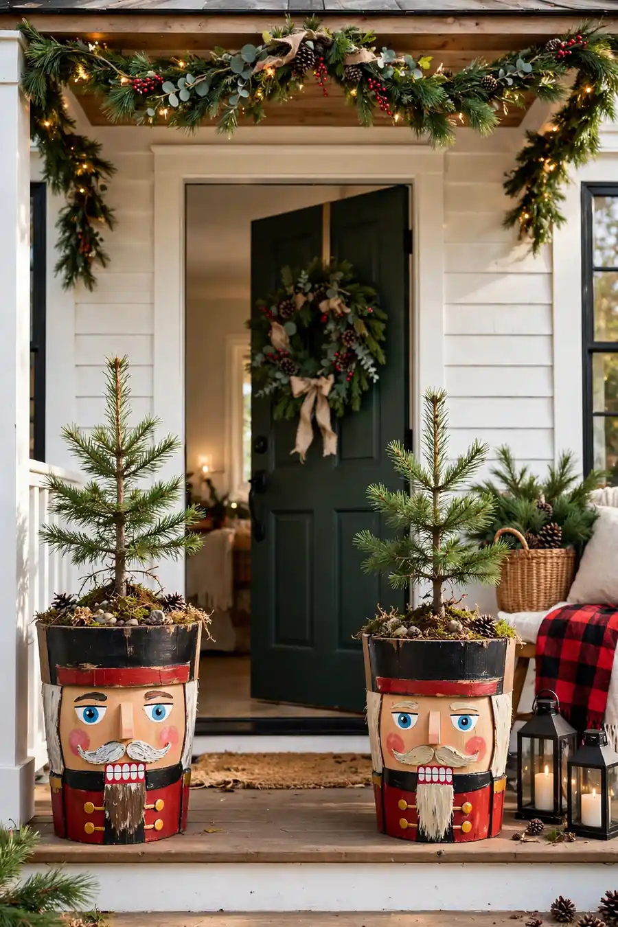 DIY Nutcracker Planters DIY painted nutcracker planters with mini pine trees