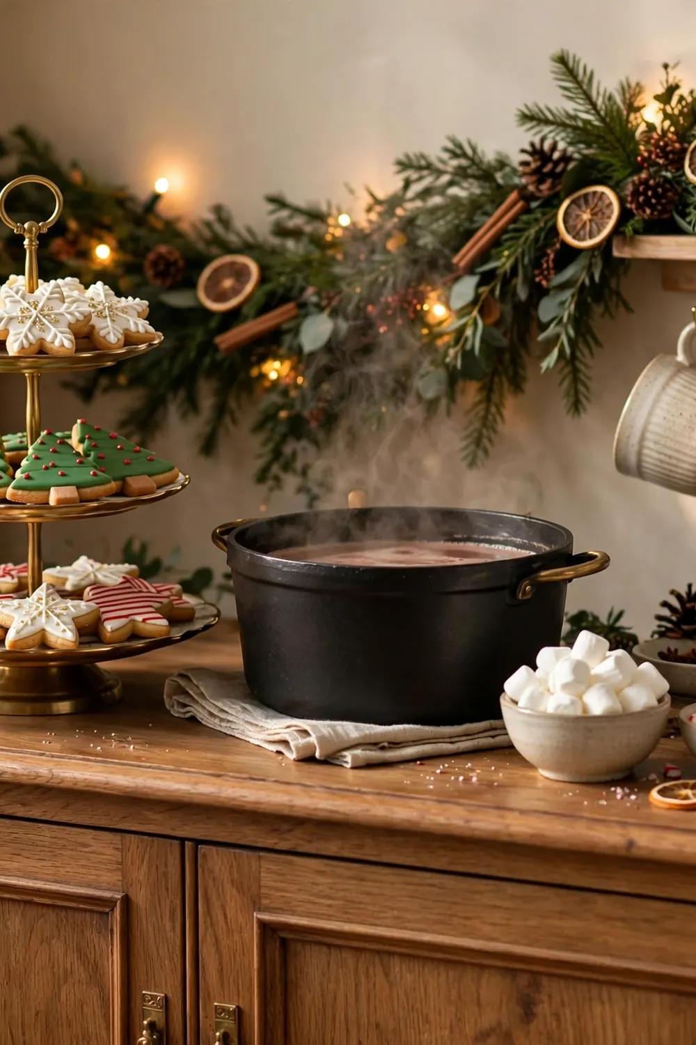 Dessert and hot cocoa display station for the christmas dining room Dessert and hot cocoa display station in a christmas dining room, a fun christmas dining room decor idea