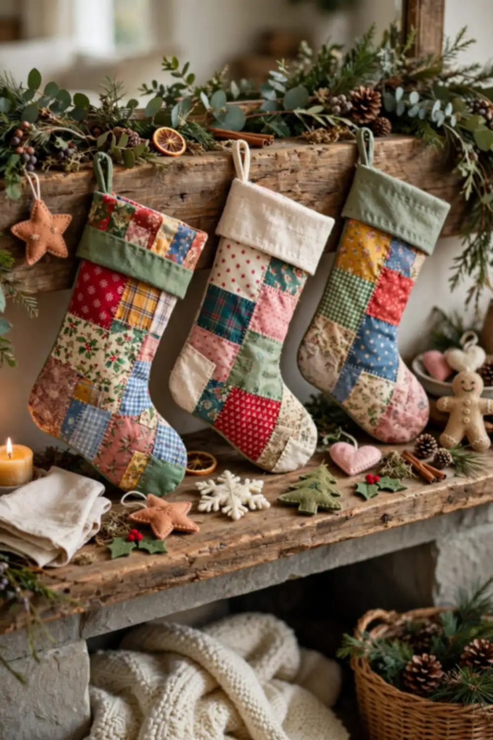 DIY Patchwork Christmas Stocking Decor Ideas DIY patchwork christmas stocking decor ideas handmade from fabric scraps