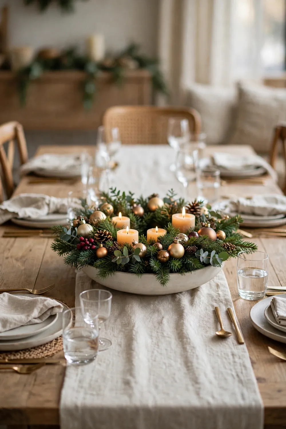 Low Profile Conversation Friendly Christmas Centerpiece Low profile conversation friendly centerpiece, a practical christmas centerpiece idea for long dinners