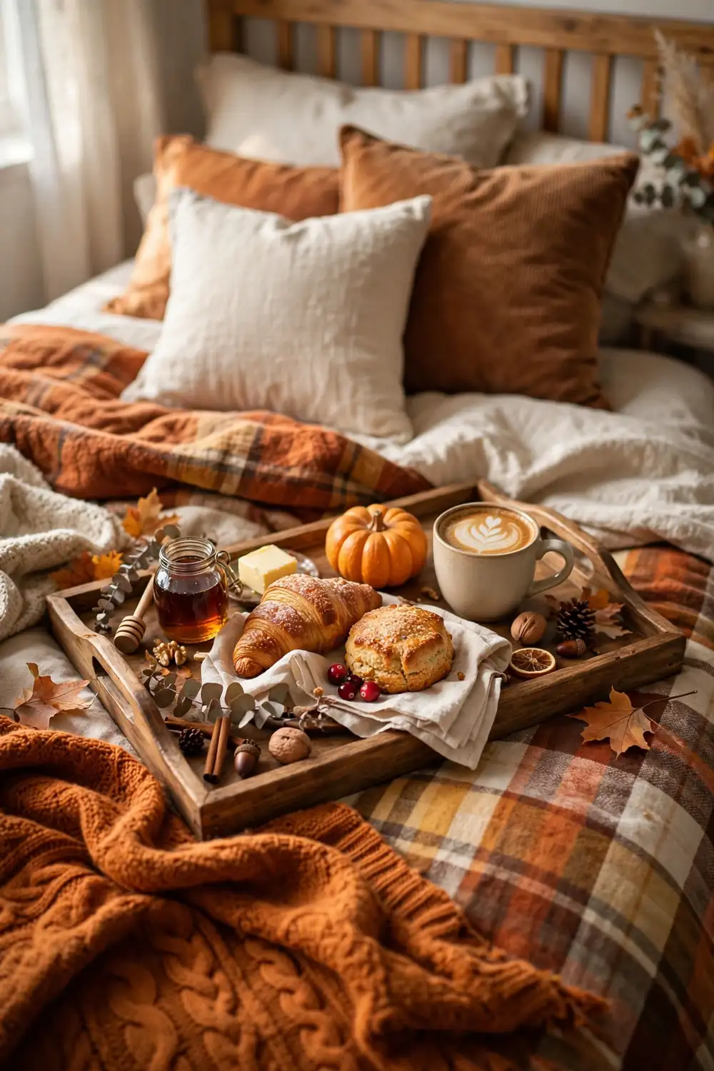 Thanksgiving guest bedroom decor ideas with a Thanksgiving morning breakfast in bed tray