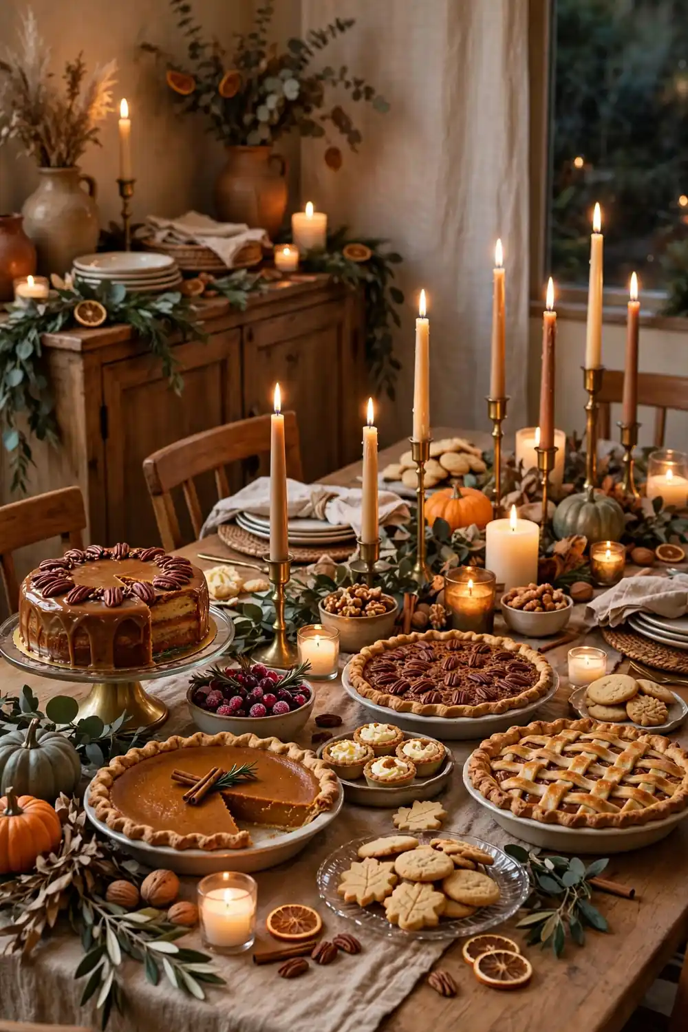Candlelit Buffet Dessert Thanksgiving Table Candlelit buffet and dessert table for thanksgiving dining room decor ideas