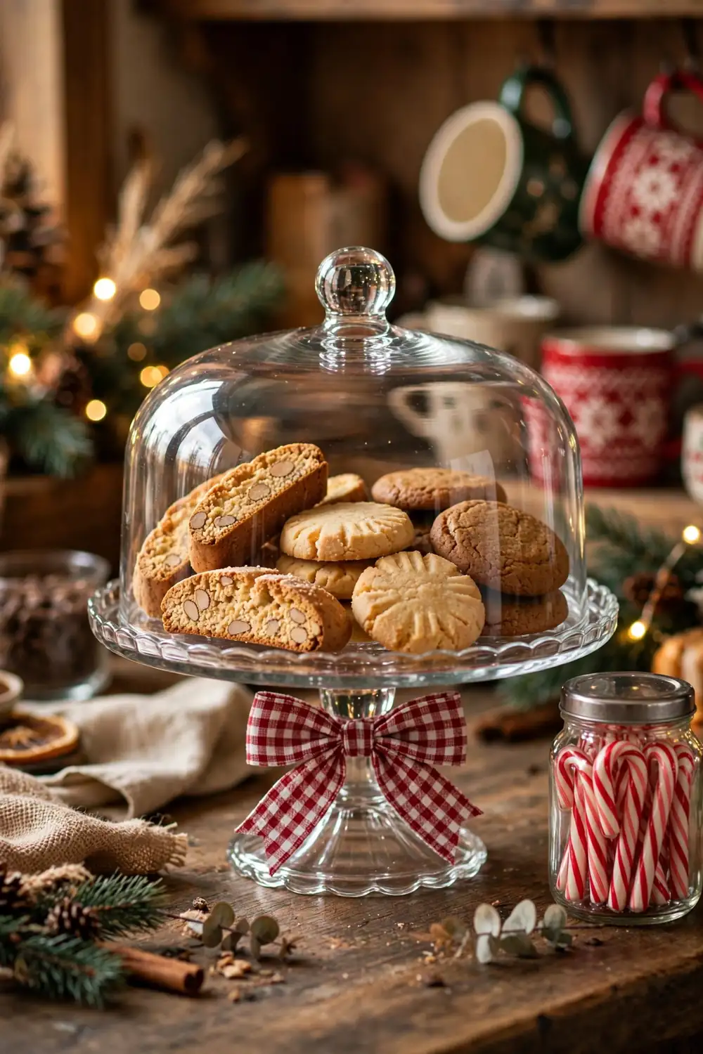 Cookie and Biscotti Pairing Corner Cookie and biscotti pairing corner on a cake stand, delicious christmas coffee bar decor ideas