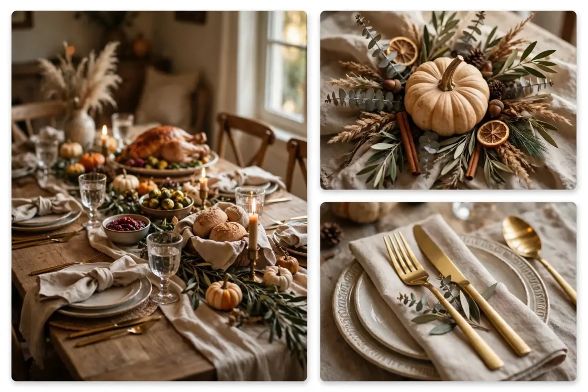Featured Thanksgiving dining room with a warm holiday table setting
