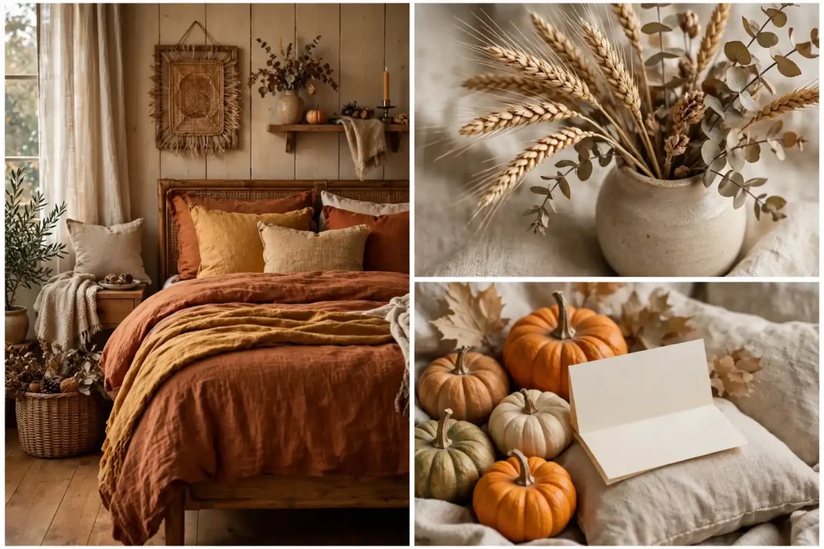 Thanksgiving guest bedroom decor ideas featured collage with harvest bedroom scenes